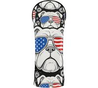 Golf Head Cover Set Headcover with Interchangeable No. Tags for Fairway Wood Hybrid Funny Proud Pitbull USA Flag Patriotic Dog Breed