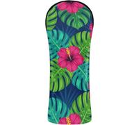 Golf Head Cover Set Headcovers with Number Tag for Driver Fairway Wood Hybrid Tropical Blush Hibiscus Flowers Floral Palm Leaves