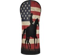 Golf Head Cover Set Premium Leather Accessories with Number Tag for Driver Fairway Wood Hybrids USA Flag Cowboy Gift Horseback Equestrian Horse Riding