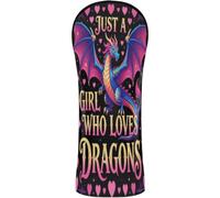 Golf Head Cover Set Premium Leather Accessories with Number Tag for Woods and Driver Fairway Hybrid Just A Girl Who Loves Dragons Women's Girls Cute Dragon