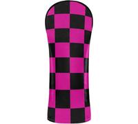 Golf Head Cover Set Premium Leather Headcovers with Interchangeable No. Tags Designed to Fit All Woods and Drivers Bright Blush and Black Checkerboard Pattern Checkered