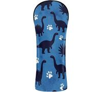 Golf Head Cover Set Premium Leather Headcovers with Number Tags for Driver Fairway Hybrid Wood Dinosaur Footprints Blue Background