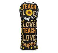 Golf Head Cover Set Premium Leather Waterproof Headcover with Interchangeable No. Tags for Driver Hybrid and Fairway Woods Teach Love Inspire Teacher Sunflower Appreciation