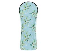 Golf Head Cover Set Pu Leather with Interchangeable No. Tags for Woods and Driver Fairway Hybrid Winter Mistletoe Light Blue