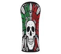 Golf Head Cover Set Pu Leather with Number Tags for Woods and Driver Hybrid Mexico Flag - Aztec Warrior Skull Hecho En Mexico Calavera