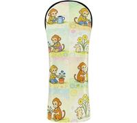 Golf Head Cover Set Waterproof Headcover with Interchangeable No. Tags for Driver, Fairway Wood Hybrid Cute Curious Monkey and Flower Pattern Playful George
