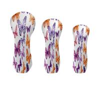Golf Head Covers 3-Pack Butterfly Colorful Waterproof PU Leather & Plush Velvet Lining Fits Driver Fairway Hybrid Clubs, Scratch Protection Durable Golf Gift for Men & Women
