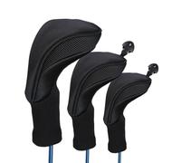 Golf Head Covers - 3pcs Black Golfs Club Head Cover Driver | Black Headcovers Golf Accessories Hybrid Head-Covers Set with Interchangeable Tags Fits All Fairway, Driver Clubs