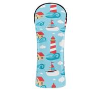 Golf Head Covers Cute Lighthouse Blue Golf Club Headcovers with Interchangeable Tags for Wood Hybrid Driver Women Men, PU Leather