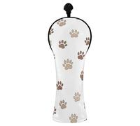 Golf Head Covers Cute Paw Prints White Golf Headcovers with Interchangeable Tags for Hybrid Wood Driver Men Women, PU Leather