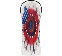 Golf Head Covers Headcovers with Interchangeable No. Tags for Driver Fairway Hybrid Wood America Sunflower Flag 4th July USA Patriotic Flower