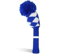 Golf Head Covers Knitted Woods Driver Fairway Hybrid Pom Pom Cover Washable Soft Kint Headcover 1 3 5 for Men Women Kids Sold in Separate (Blue&White Check, #5 Hybrid)