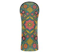 Golf Head Covers Premium Leather Accessories with Number Tag for Driver, Woods and Hybrid Mexican Folk Art Ornate Floral Embroidery