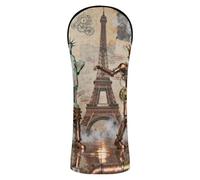 Golf Head Covers Premium Leather Headcovers with Interchangeable No. Tags for Driver Fairway Hybrid Wood Steampunk Statue of Liberty & Eiffel Tower