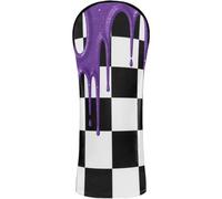 Golf Head Covers Premium Leather Headcovers with Interchangeable No. Tags for Driver & Fairway Woods Checkered Black and White Purple Drips Checkerboard Phone