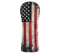 Golf Head Covers Premium Leather Headcovers with Interchangeable No. Tags for Driver & Fairway Woods Vintage Grunge Us Flag Art for Patriotic and 4th of July Decor