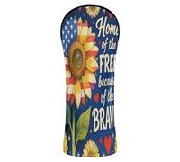 Golf Head Covers Premium Leather Headcovers with Number Tag for Driver Fairway Wood Hybrid Home of The Free Because of The Brave Sunflower USA Flag