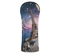 Golf Head Covers Premium Leather Headcovers with Number Tag for Driver Fairway Wood Hybrids Statue of Liberty & Eiffel Tower Space Collage