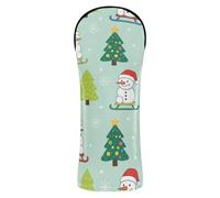 Golf Head Covers Premium Leather Headcovers with Number Tag for Woods and Driver Fairway Hybrid Christmas Light Green Snowman Sled Christmas Trees