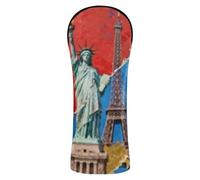 Golf Head Covers Premium Leather Headcovers with Number Tags for Fairway Wood Hybrid Statue of Liberty & Eiffel Tower: Color - Block Art