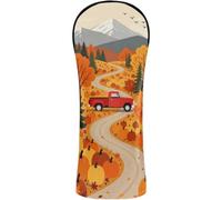 Golf Head Covers Premium Leather Waterproof Headcover | with Interchangeable No. Tags for Driver, Woods and Hybrid Fall Red Truck Pumpkin Mountain Art Print Cute Autumn Harvest