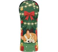 Golf Head Covers Pu Leather with Interchangeable No. Tags for Fairway Wood Hybrid Christmas Sleeping Short Leg Herding Pup Under Tree Art Print Festive Winter Holiday Dog