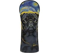 Golf Head Covers Pu Leather with Interchangeable No. Tags for Woods and Driver Fairway Hybrid Black Pug in Starry Night Painting Dog Mom Dad