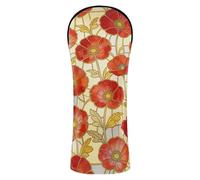 Golf Head Covers Pu Leather with Number Tag for Driver, Woods and Hybrid Art Deco Stained Glass Poppy Flower