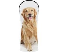 Golf Head Covers Pu Leather with Number Tags for Woods and Driver Hybrid Happy Golden Retriever Lying Down Dog Birthday