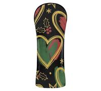 Golf Head Covers Waterproof Headcovers with Number Tags for Driver/Fairway Wood/Hybrid Christmas Black Hearts Stars Holly