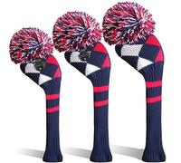 Golf Head Covers Woods Driver Fairway Hybrid 3 Pcs,Golf Headcover Pom Knitted Number 1 3 5 for Men Women Kids Anti-Wrinkle Washable Soft Portable Color Blue Red (Blue/Red)