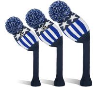 Golf Head Covers Woods Driver Fairway Hybrid 3 Pcs,Golf Headcover Pom Knitted Number 1 3 5 for Men Women Kids Anti-Wrinkle Washable Soft Portable Color Blue Red (Blue)