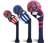 Golf Head Covers Woods Driver Fairway Hybrid 3 Pcs,Golf Headcover Pom Knitted Number 1 3 5 for Men Women Kids Anti-Wrinkle Washable Soft Portable Color Blue Red (Red&Blue&Carmine)
