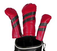 Golf Headcovers 3-Pack with Alignment Stick Cover, PU Leather Waterproof Club Head Covers Set for Driver Wood Fairway Hybrid, Rotatable Label for Easy Identification, Durable Golf Club Protector(Red)
