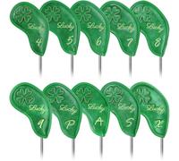 Golf Headcovers Golf Club Head Covers Four Leaf Clover Good Luck Charm - Clover Style Premium Leather Driver Fairway(FW) Wood Hybrid(UT) with Number Tags (10pcs (4-9,P,A,S,X) Iron Club Covers-Green)