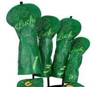 Golf Headcovers Golf Club Head Covers Four Leaf Clover Good Luck Charm - Clover Style Premium Leather Driver Fairway(FW) Wood Hybrid(UT) with Number Tags ((1,3,5,UT) 4pcs for Woods-Green)