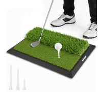 Golf Hitting Mat, Foldable Golf Practice Mat with Ball Tray, Non-Slip Dual Turf Golf Training Mat, Shock Absorbing Golf Swing Trainer for Indoor Outdoor Driving, Chipping & Putting Practice