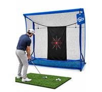 Golf Hitting Net with Extra Striking Net, 10x7ft Heavy Duty Golf Practice Net for Golfer Backyard Driving Swing, Golf Impact Net Cage Metal Frame with Storage Bag and Elevated Base (Blue)