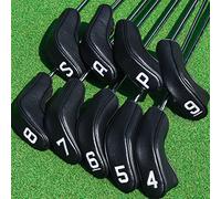 Golf Hybrid Iron Head Covers Right&left handed clubs Headcovers 9Pcs (4-9,P,A,S) Long Neck Black fit for Cleveland Launcher Set,Cobra T-Rail,Wilson Lauch Pad