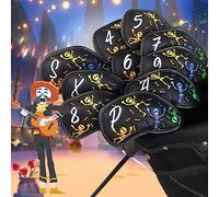 Golf Iron Club Head Cover 10pcs/set Magictape 4～9 PASX Balck PU Leather Colorful Skull Pattern