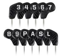Golf Iron Club Head Covers Magnetic 11pcs 3-9,P,A,S,L Left&Right Hand Black PVC Leather