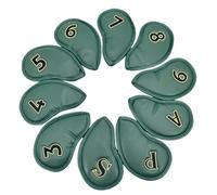 Golf Iron Head Covers 10pcs/set White/Black/Red/Green Optional PU Leather With Number Embroidery Golf Club Iron Head Cover 3,4,5,6,7,8,9,P,A,S(Green)