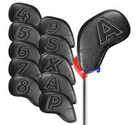 Golf Iron Head Covers Magnetic Closure Leather Double Side Numbers Value 10 Pack, Golf Clubs Headcovers Lightweight Synthetic Protection, Deluxe Fit Main Irons for Men Women (Black)