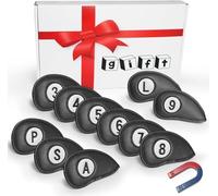 Golf Iron Head Covers Magnetic Synthetic Leather Number Embroidered 11pcs/set Durable Waterproof Color Black Blue Red Fit Most Clubs (11 Pcs- Black)