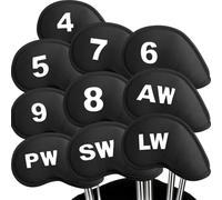Golf Iron Head Covers Neoprene Hook and Loop Fastener Closure Number Value 10 Pcs, Golf Club Headcover Lightweight Soft Protection in Blue Black Pink for Men Women (Black)