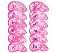 Golf Iron Head Covers Numbers Synthetic Leather Headcover Deluxe Value 12 Pcs Set, Golf Iron Headcovers Protector for Club Mens Protable Fit All Brands (Pink)
