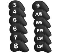 Golf Iron Headcovers Hook and Loop Fastener Closure Printed Numbers Value 12 Pack,Golf Iron Head Covers Soft Durable Protector Lightweight for Men Women (Black)