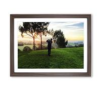 Golf Landscape Modern Framed Print | A3 Walnut Framed Wall Art | Ready to Hang | Modern Sport Picture | Living Room Bedroom Lounge Office