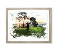 Golf Landscape V3 Modern Framed Print | A2 Oak Framed Wall Art | Ready to Hang | Modern Sport Picture | Living Room Bedroom Lounge Office