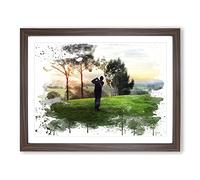 Golf Landscape V3 Modern Framed Print | A3 Walnut Framed Wall Art | Ready to Hang | Modern Sport Picture | Living Room Bedroom Lounge Office